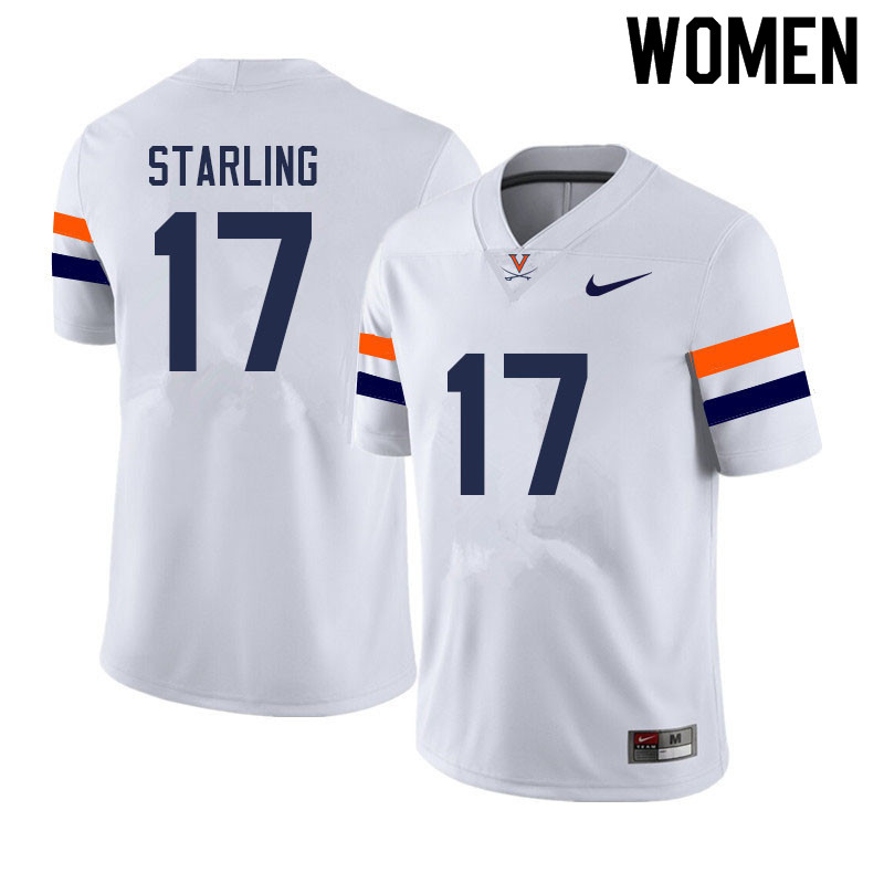Women #17 Demick Starling Virginia Cavaliers College Football Jerseys Sale-White - Click Image to Close
